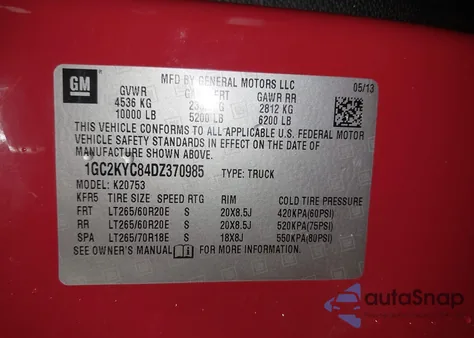 2013 Chevrolet Silverado K2500 Heavy Duty Ltz z USA, uszkodzony, nr VIN 1GC2KYC84DZ370985